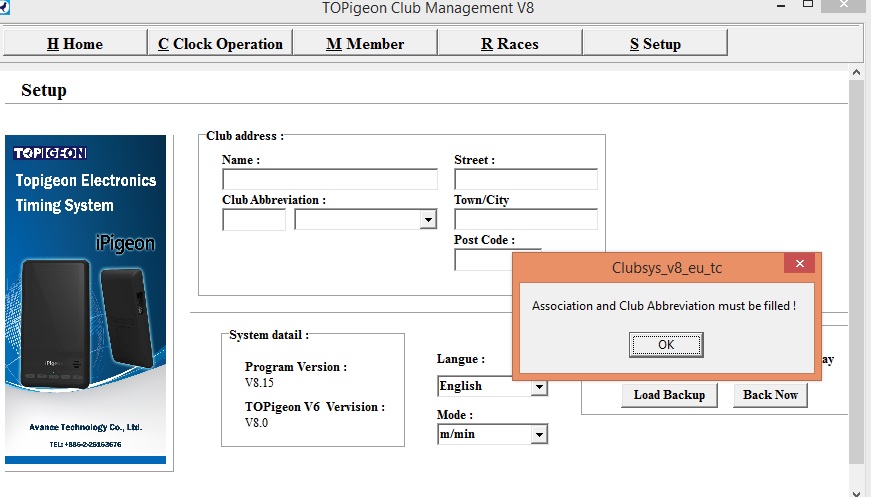 Inthis Setup Tab is all about the Club information and system ...